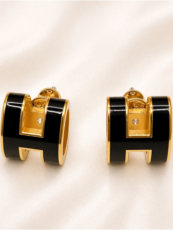 Hermes Jewelry - Hermes Black And Gold Pop H Piercing Earrings